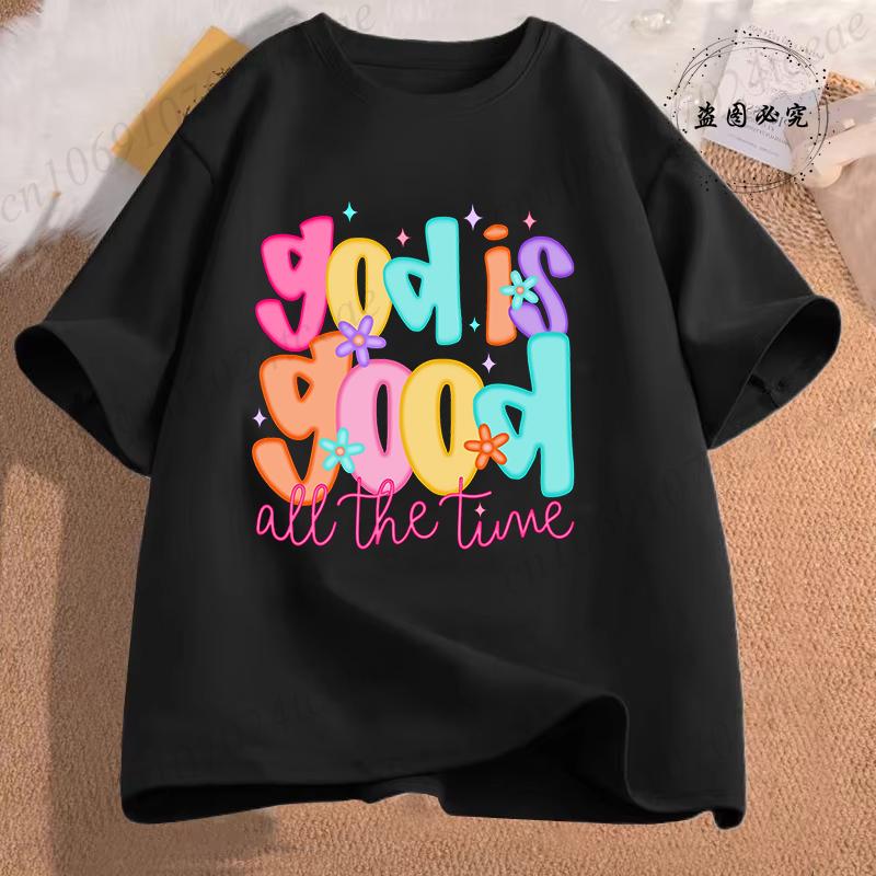 Unisex Casual Summer TShirts Cross God Is Good All The Time Graphic Printed Short Sleeve TShirt Christian Jesus Quote Tees Tops