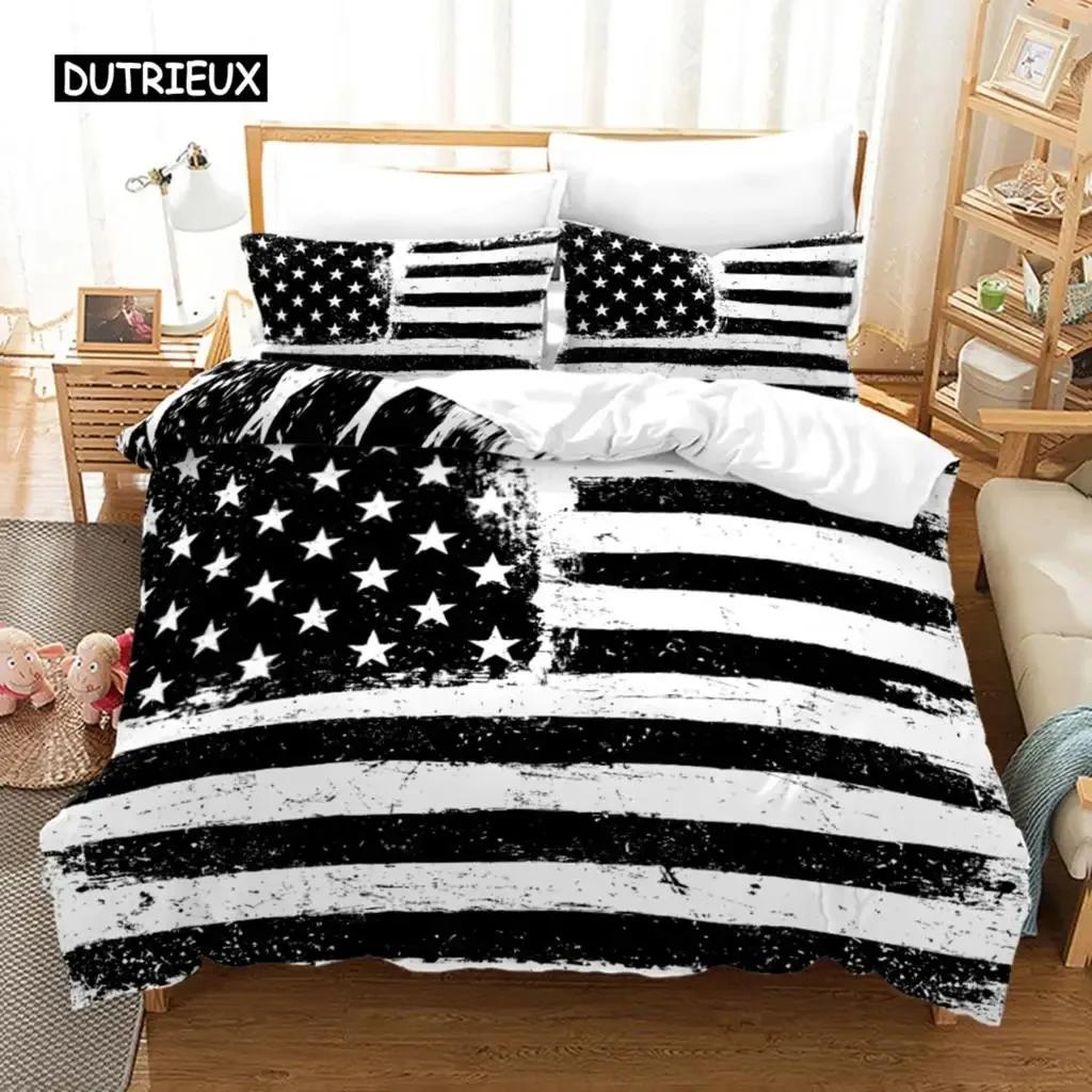 Bettbezug-Set mit amerikanischer Flagge, Mikrofaser, rot-weiß gestreift, Dekor, Bettwäsche-Set, Unabhängigkeitstag, Freiheitsthema, Bettbezug für Teenager