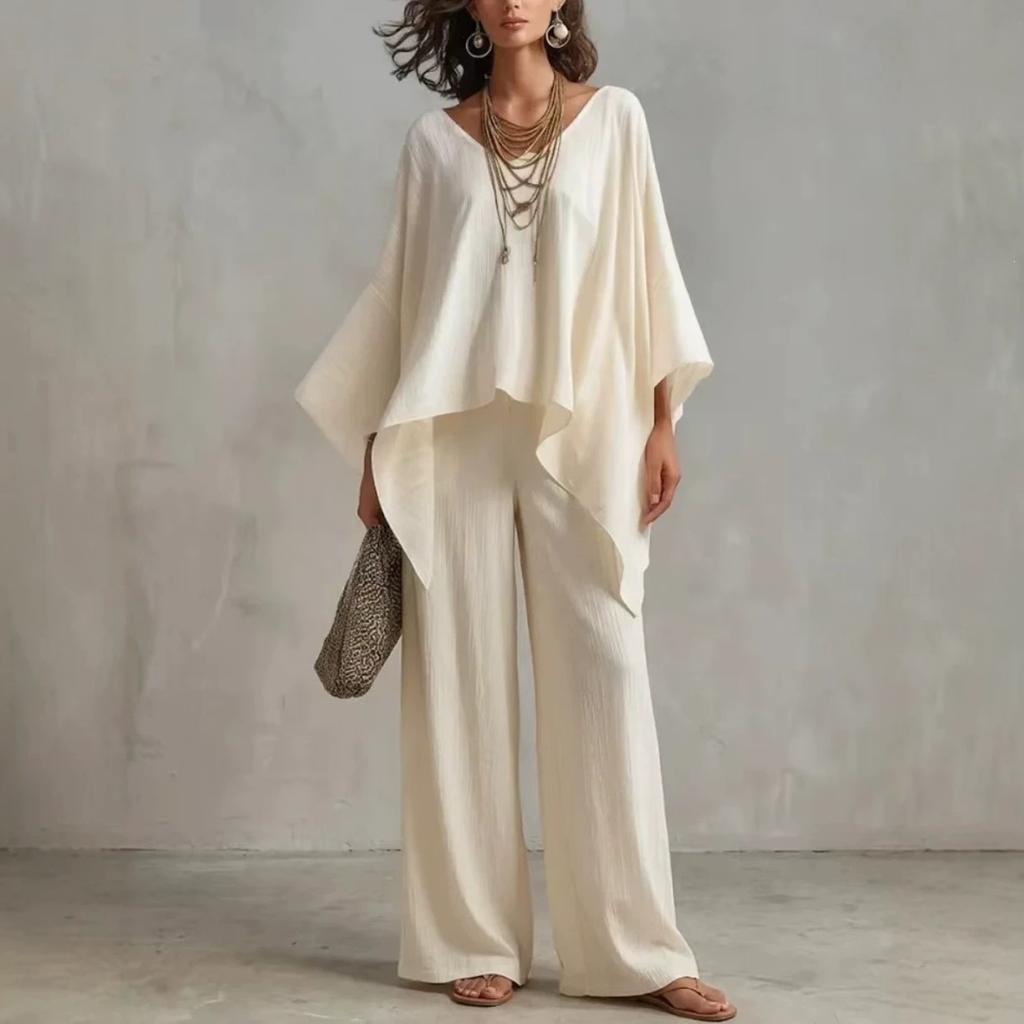YYFS Women's Fashion Casual Summer Spring Solid Color Print 3/4 Sleeves V-Neck Trousers Pants Suits