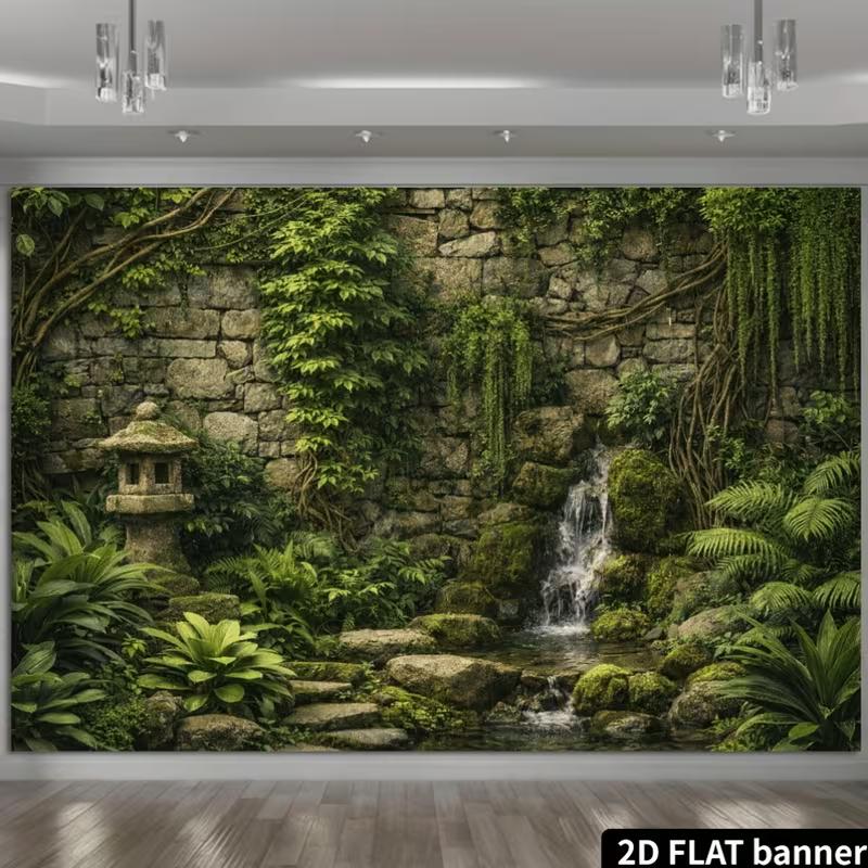 2D Mossy Rock Wall Green Vine Nature Scenery Backdrop for Studio Shoot