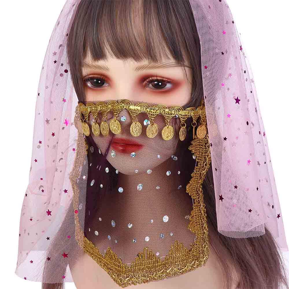 Indian Dance Sequins Girl Performance Accessories Rhinestone Face Veils Belly Dance Costumes Mesh