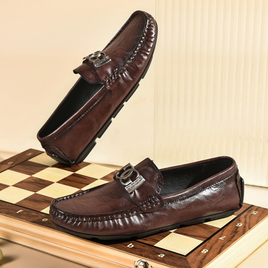 2025 live broadcast explosion Doudou shoes lazy shoes driving shoes British casual men's leather shoes genuine leather cowhide men's shoes