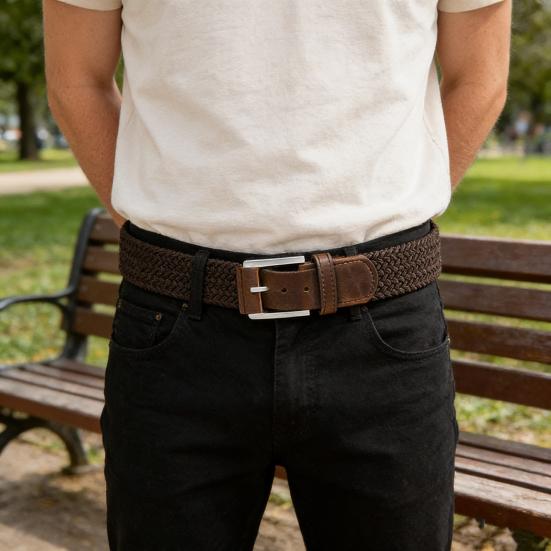 Men Casual Belt Canvas Woven Braided Web Belt Stretch Waist Casual Outdoor Work