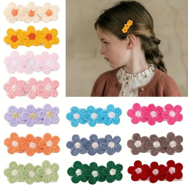 Set of 10 Embroidered Small Flower Hair Clips - Cute Princess Accessories