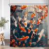 Japanese Style Shower Curtain Pink Cherry Blossom Floral White Crane Mountain Koi Carp Ink Scenery Modern Bathroom Curtain Decor