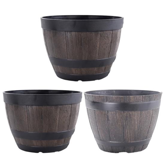 Flowerpot with Built-In Drainage System Rustic Style Garden Container Entryway Decorative Planter Barrel Flowers Herbs Vegetables Small Shrubs Balcony