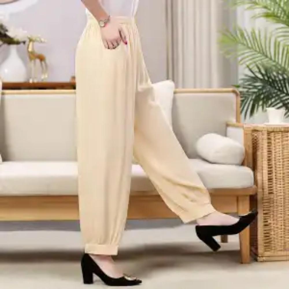 Women's Summer New High Waist Elastic Wide Leg Pants Fashionable Solid Pockets Soft Mosquito Proof Loose Versatile Lantern Pants