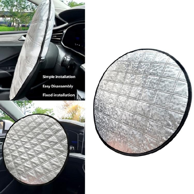 Parked Car Steering Wheel Cover, Soft Quilted Sun Cover, Foldable 43 cm Accessory for Daily Drivers in Warm Weather