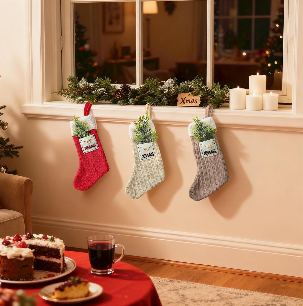 Christmas Decorations, Knitted Woolen Stockings, Christmas Tree Ornaments, Christmas Stockings, Christmas Gift Bag Decorations