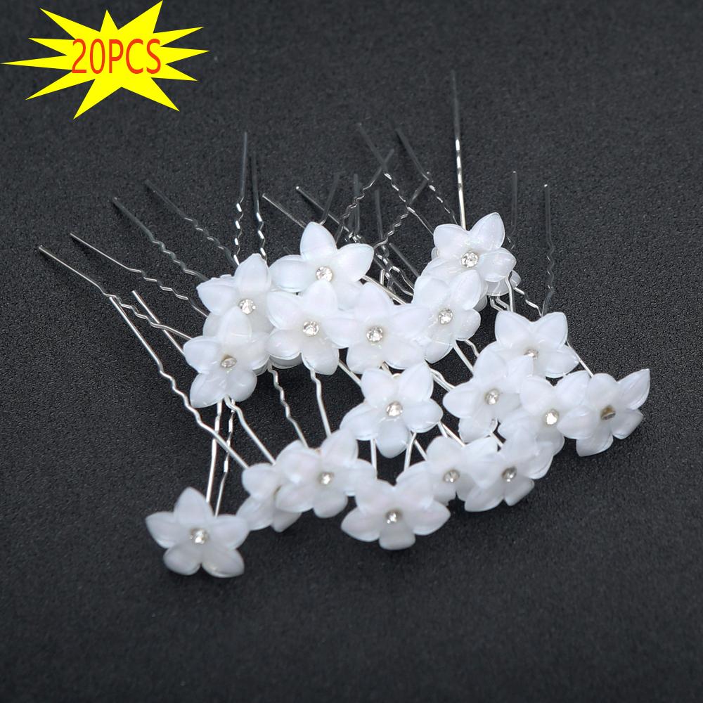 

20pcs Fashion Luxury Bridal Pearl Rhinestone Floral Wedding Hair Jewelry for Brides Bridesmaids Formal Events U-Shape Hair Stick