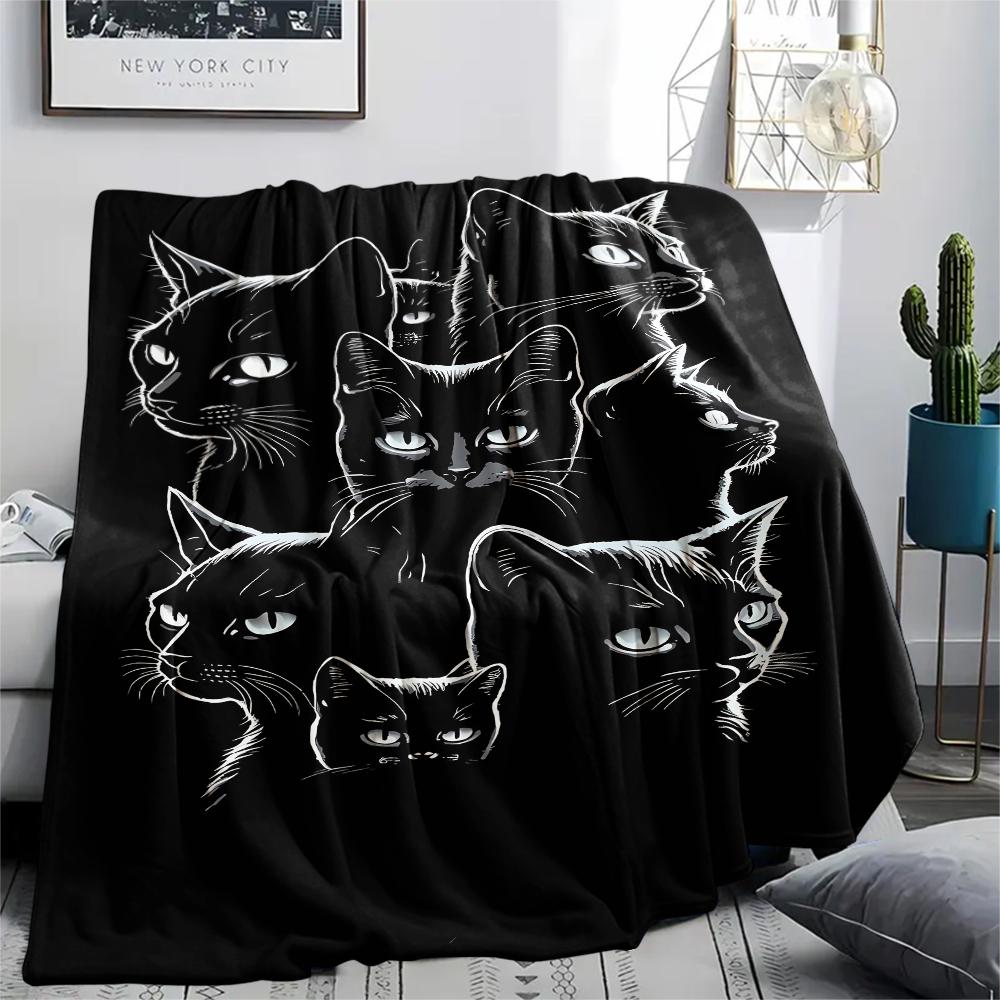 Dinosaur Dog Black Cat Print Flannel Blanket,High quality Comfortable for All Seasons,Home Decor,Warmth and Comfort,Perfect for Christmas Gifts