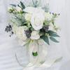 Hand Bouquet Artificial Silk Flowers White Rose Peony Floral Ornament for Women Teenager Girl Photo Props
