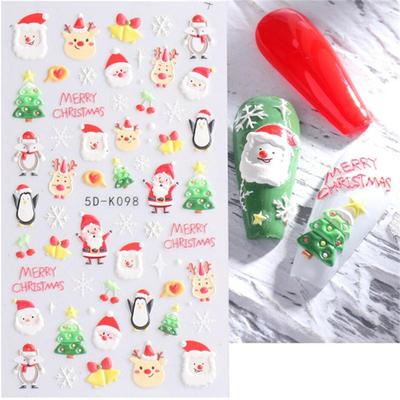 5D-Nagelkunst-Aufkleber, geprägtes Schneeflocken-Schneemann-Vogel-Muster, Weihnachts-Nagelaufkleber, Nagelkunst-Dekor-Abziehbilder