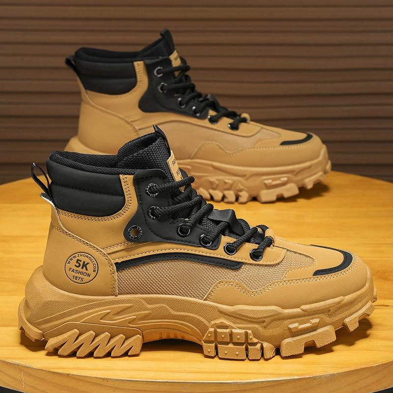 Labor Insurance Men's Shoes Autumn Outdoor Mountaineering Non-slip and Wear-resistant Work Work Sports Thick Sole Heightening Black Martin Boots