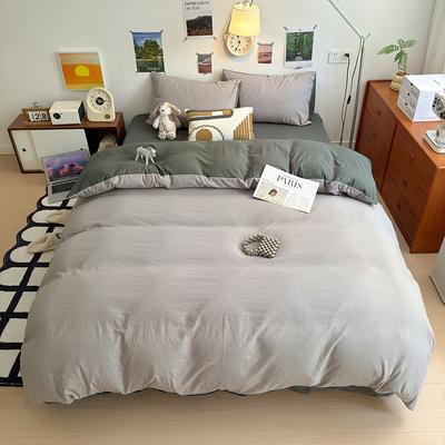 Conjunto de quatro peças de algodão lavado de cor sólida para lençóis e capas de edredom de cama de dormitório de estudante, roupa de cama pequena e fresca escovada