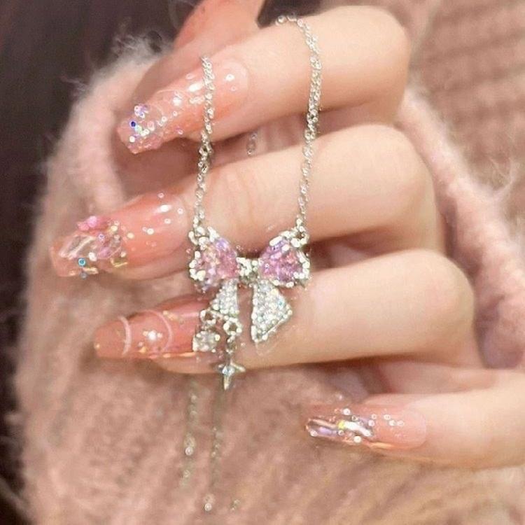 Delicate Pink Bowknot Pendant Necklace Zinc Alloy Texture Chain Necklace for Women Clavicle Birthday Party Anniversary