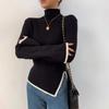 Autumn Elegant Sweater Women Korean Old Money Style Slim Contrast Color Jumper Autumn Winter Casual Knitwear Tops