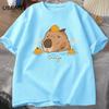 Capybara Swimming with Oranges Tshirts Oversize T Shirt Unisex Cotton Shrot Sleeve Cartoon Animal Tshirt Round Neck Top Clothes