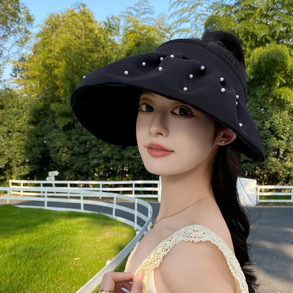 Pearl Empty Top Hat Tied Ponytail Windproof Hat Versatile Cycling Hat  Summer