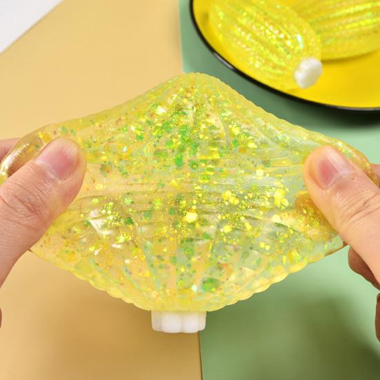 Glitter Corn Squeeze Toy Slow-Rising TPR Fidget for Stress Relief Realistic Vegetable-Shaped Decompression Gadget for Kids Adults