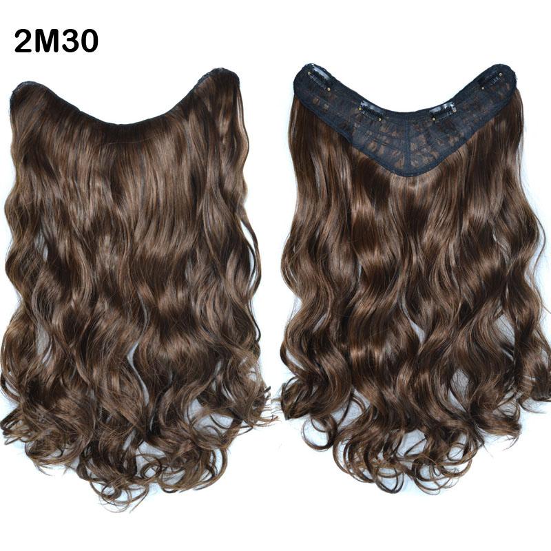 Clip In Hair Extension One Piece With 4 Clips V-Shap 50cm Long Wavy Curly Synthetic Hairpiece For Women Black Brown
