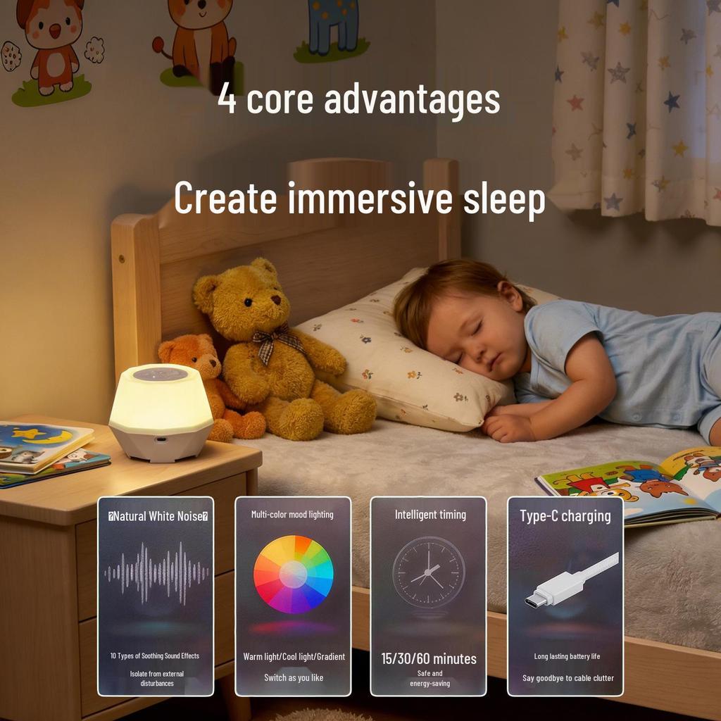 Portable Seven-Color Night Light & White Noise Sleep Aid for Baby
