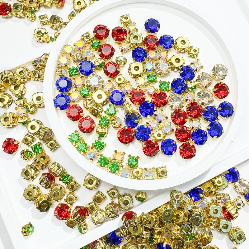 1440pcs Glass Flatback Round Rhinestones with Nickel-Free Metal Base Eco-Friendly Sew-On Stones for Shoes Garments Bags & Hats
