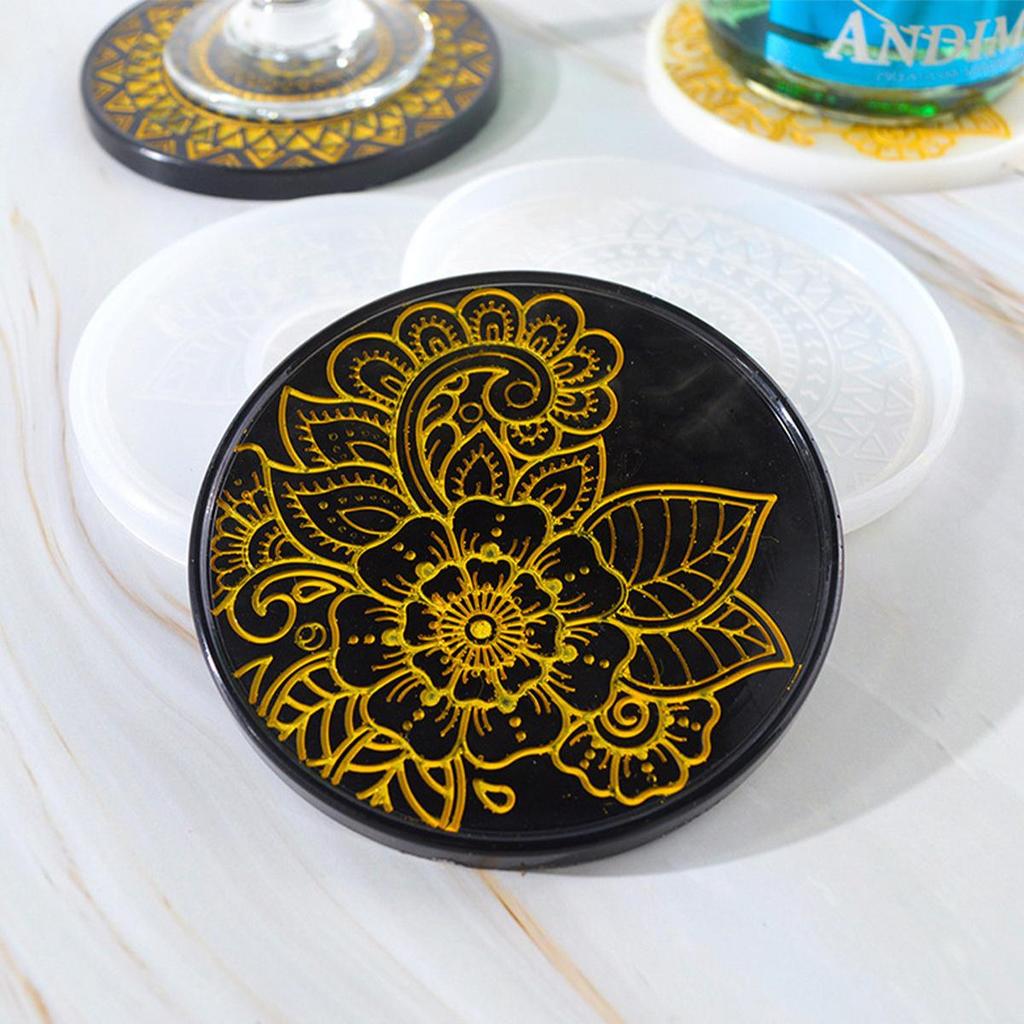 Flower Coaster Silicone Mold Epoxy Resin Crystal Plaster Concrete Mold DIY Round Coffee Wine Glass Tea Coaster Tray Home Decor