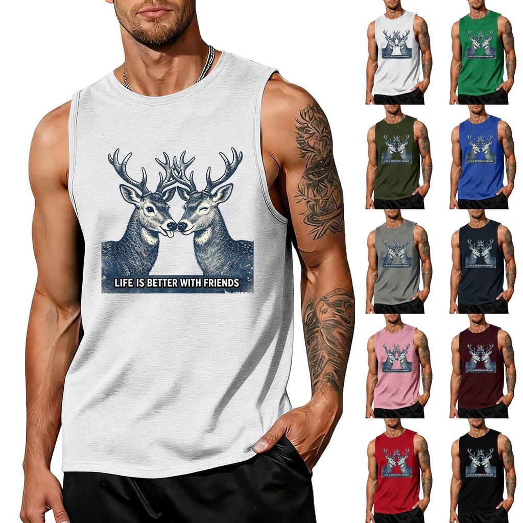 Men's Funny Animal Slogan Print Tank Top, Loose Fit Breathable Summer Gym Streetwear Casual Vest