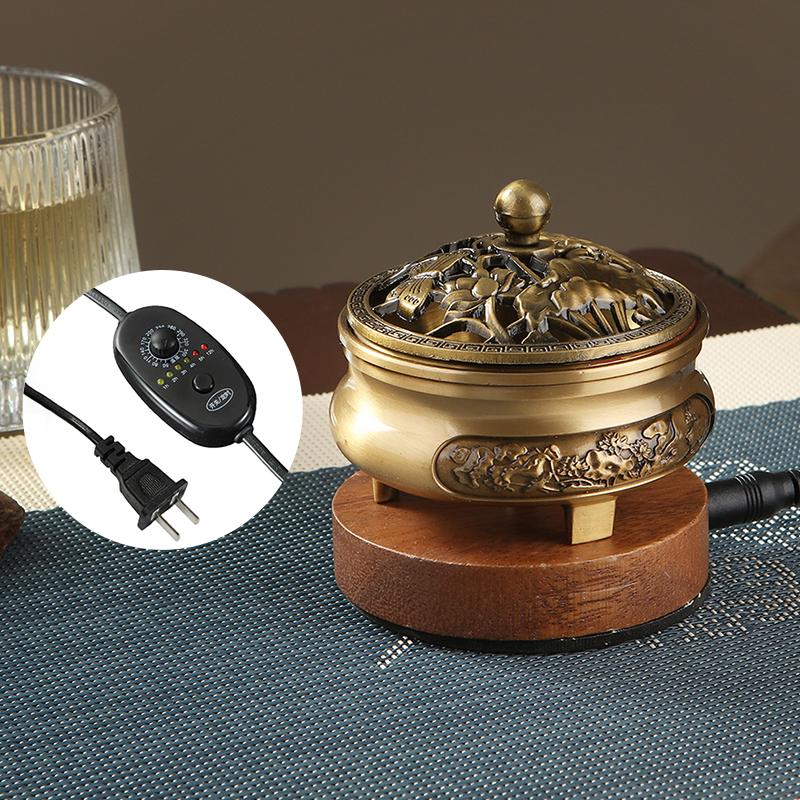 

220V Electronic Incense Burner Bronze Essential Oil Burner Timing Adjustable Temperature Sandalwood Agarwood Incense Burner бронзовий