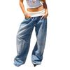 Cotton Y2K Low Rise Straight Leg Jeans Women Casual Spliced Loose Fit Streetwear