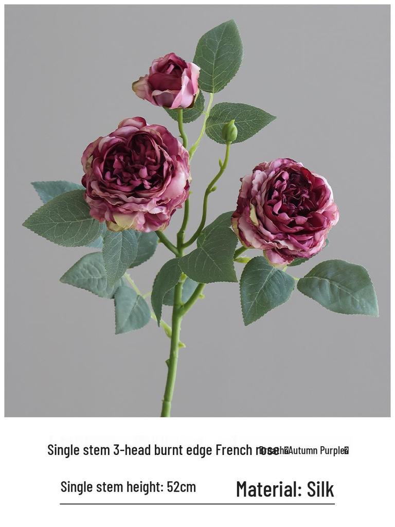 Vintage Burned Edge Rose Artificial Floral Arrangement for Living Room or Dining Table Decor