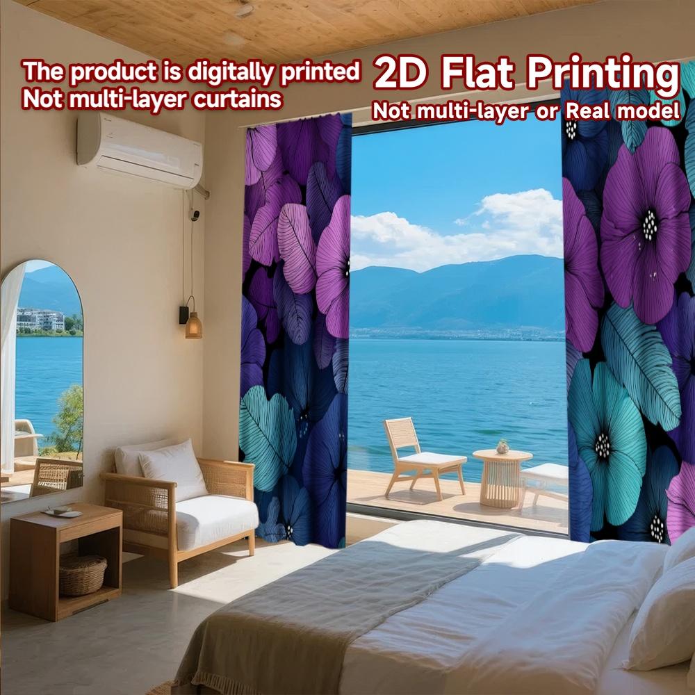 2D FLAT PRINTING 2pcs Curtains (Without Rod) Floral Fantasy Design New year holiday curtains Versatile Polyester Fabric Curtains