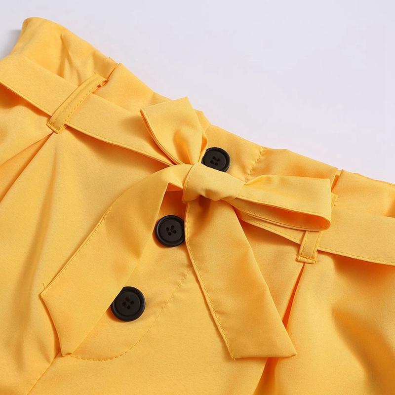 Women's High-waisted Bow Belt Slim Shorts Beach Shorts
