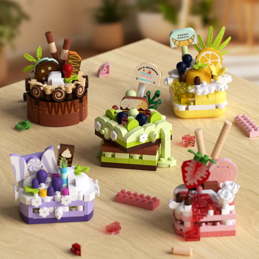 Regali di Compleanno Decorazioni Mini Torta Fai da Te Giocattoli Mattoncini per Bambini Mini Mattoncini Set Cibo Dessert Giocattoli Educativi