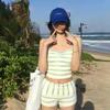 Korean small fresh striped neck girl split bikini sexy and thin small breasts pure desire vacation hot spring swimsuit