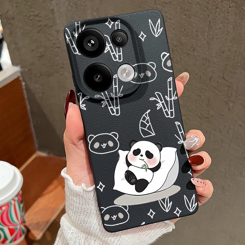Pandas Pattern Silicone Soft Case for Xiaomi 13t Poco X6 M6 Pro Redmi Note 14 13 12 11 10 Pro Shockproof Leather Texture Plain Color Slim Cover