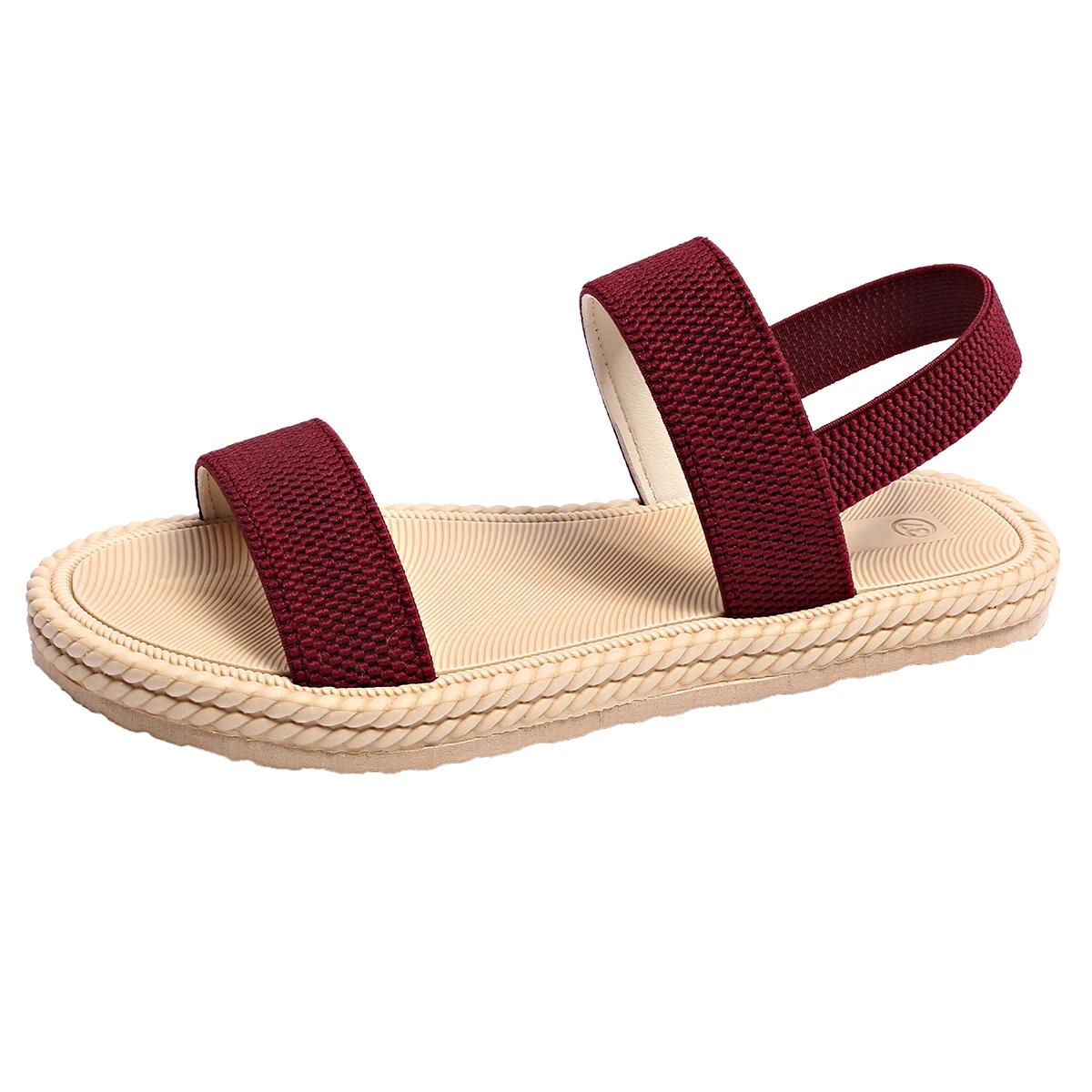 

Fashion Lightweight Women s Flat Sandals Summer Fashion Elastic Band Roman Sandals Woman Comfortable Non Slip Beach Sandalias Mujer 2025 36 вина червоного кольору