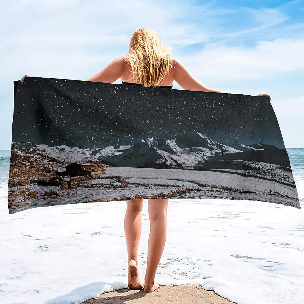 Oversized Towels,Travel Camping Blanket, Extra Large Body Wrap Bath Mats Snow Mountain Beach Towel Set Hand Towels for Bathroom