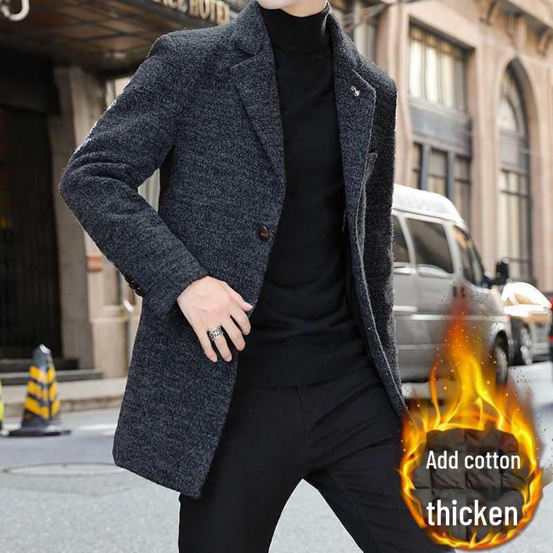 Pánská úzká vlněná větrovka, střední délky, korejský styl, pro podzimní a zimní obchodní nošení