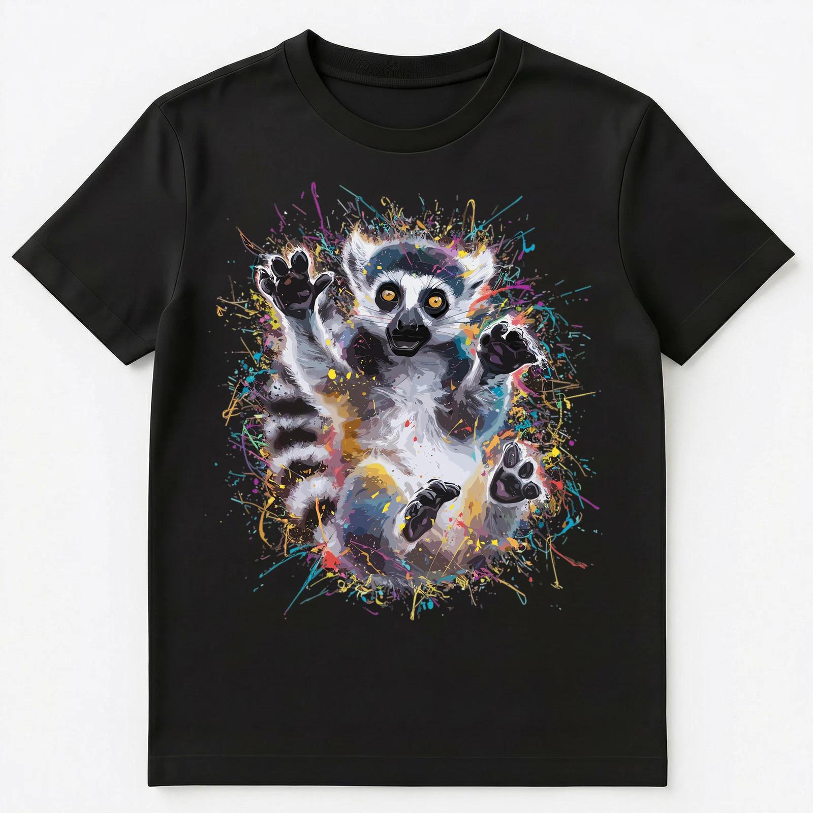 

Colorful Paint Splash Cute Lemur Art Graphic Unisex T-Shirt 4XL