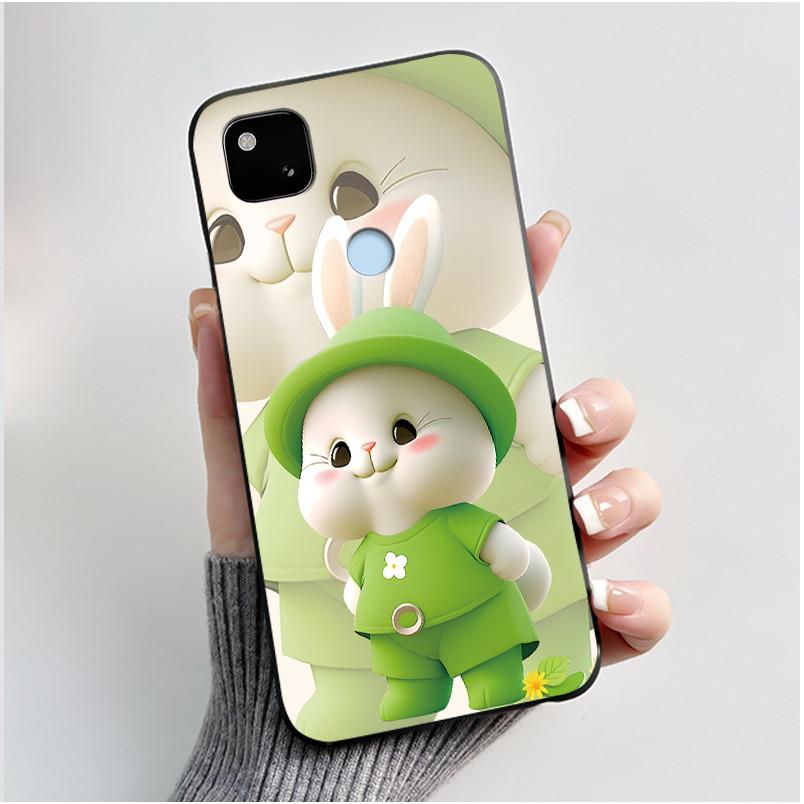 For Google Pixel 4a 4G Case Luxury Cute Love Rabbit Funny Soft Black Matte TPU Silicone Back Protective Cover Slim Thin Casing