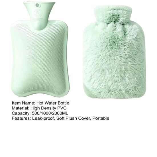 Women Hot Water Bag Bottle with Plush Cover, 500/1000/2000ML Leak-proof Bag, Soft Cover Cold Compress Pouch for Shoulder, Back, Hand, Legs,