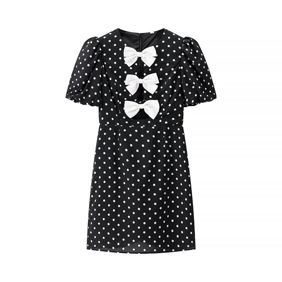 

2025 Summer Women s Polka Dot Dress with Sexy Bow Embellishment Small