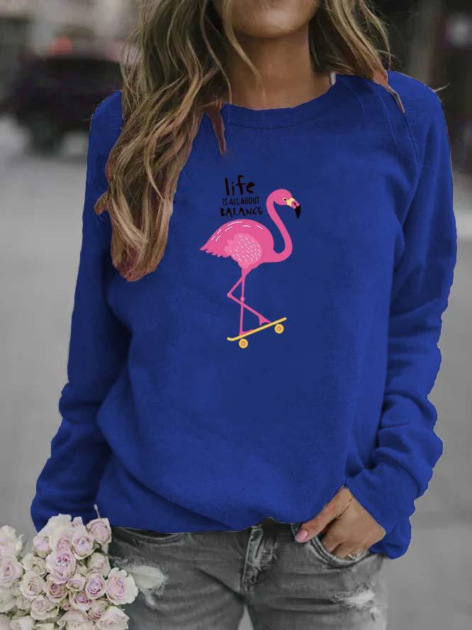 Flamingo Print Round Neck Women's Hoodie