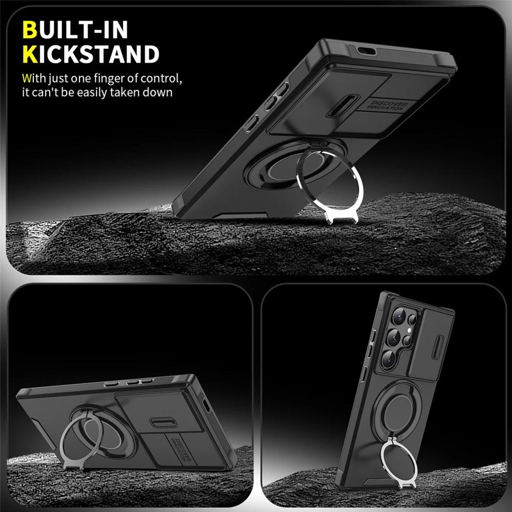 Armor Magnetic Bracket Case for Samsung S24 S23 S21 S22 Ultra Plus S20FE S23FE S24FE Slide Camera Protection Shockproof Cover