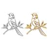 Bird Brooch Pin with Openwork Branch and Leaf Design, Polished Alloy Finish, Pin Back Closure for Lapel Scarf Hat Bag