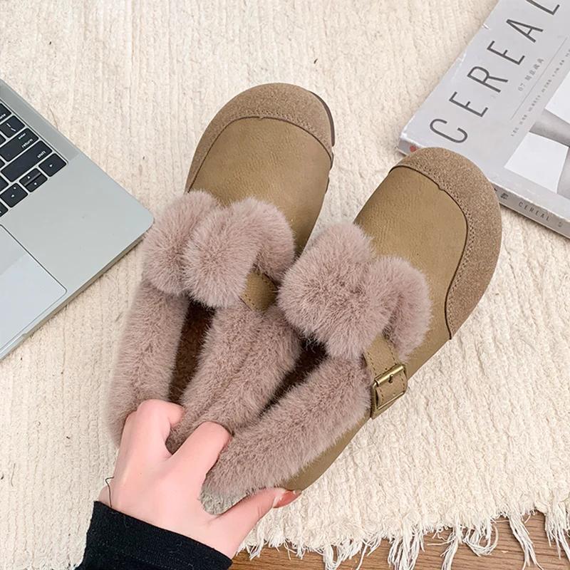 Fashion Casual Woman Shoe Slip-on  Loafers Fur Moccasin Winter Retro Slip On New Slip On Shoes for Women Casual Female Sneakers Loafers