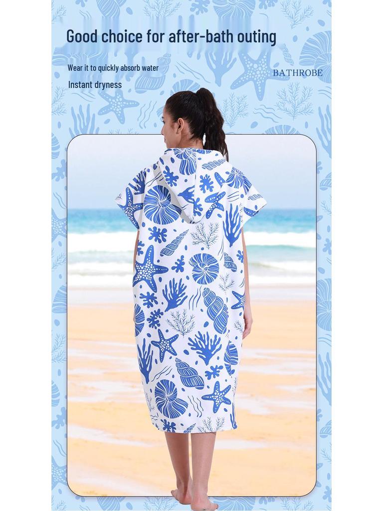 Microfiber Quick-Dry Hooded Beach Poncho Bathrobe for Adults