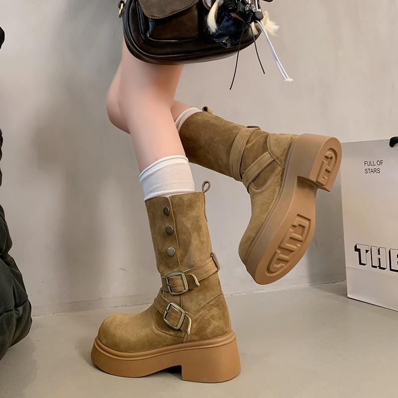 Women's Belt Buckle Fashion Hundred Soft Elastic Comfortable Ankle Boots Shock Absorbing Anti-slip Casual Sports Martin Boots